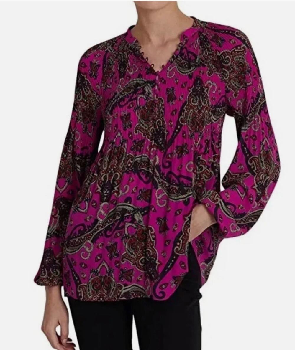 Lauren Ralph Lauren Black Label Womens L Purple Paisley Georgette Blouse Trendy